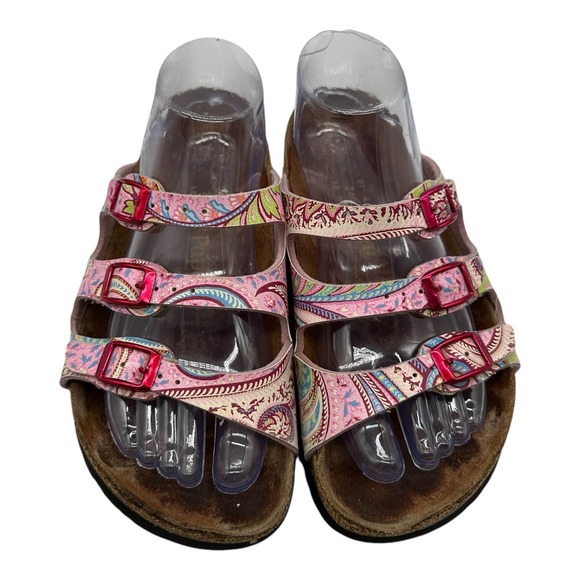 Birkenstock Papillio Florida Sandals Womens Size EU 37 US 6 Pink Paisley 3 Strap - Picture 5 of 10